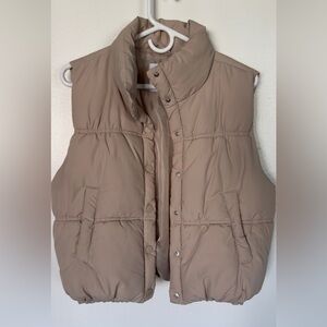 Beige Puffer Vest - Classic Quilted Sleeveless Jacket
